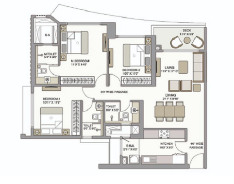 Bellanza Mulund West 3BHK Plan